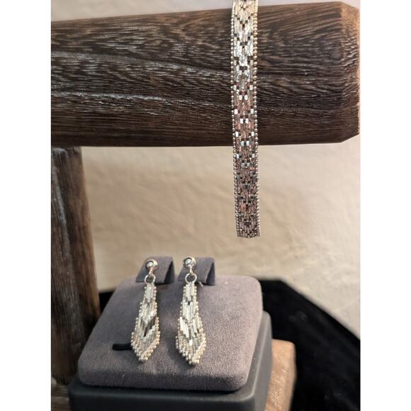 925 Milor Italy Sterling Silver Chevron Dangle Earrings & Matching Bracelet - Picture 7 of 7